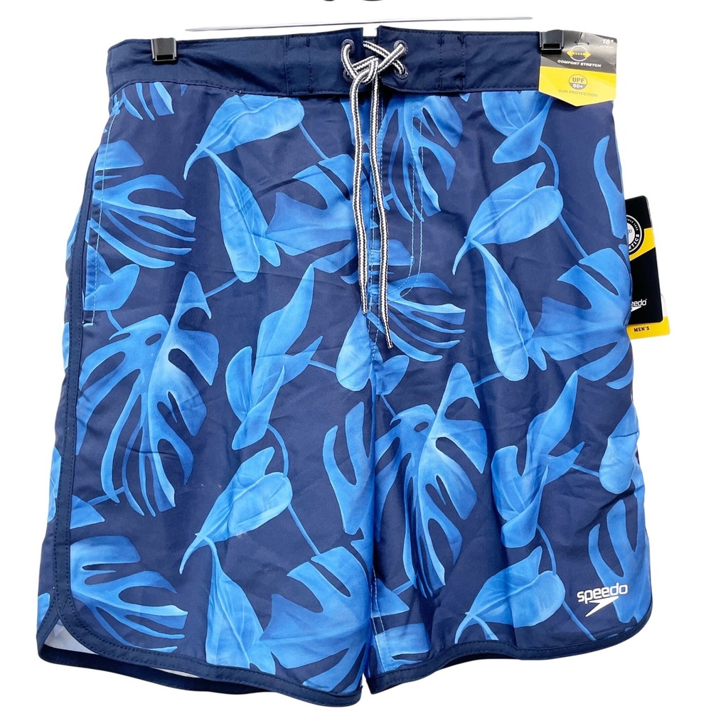 Speedo Men's Blue Tropical Monstera Leaf Print Swim‎ Trunks Size Small